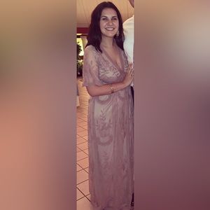 PinkBlush Mauve Lace Mesh Overlay Maternity Maxi Dress